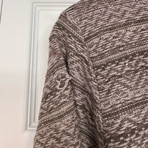 Knox Rose Long Sweater Cardigan Purple Brown Tan Gold Glitter and Fringe - Picture 4 of 5
